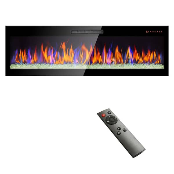Amucolo 60 in. Recessed Ultra Thin Tempered Glass Wall Mounted Electric Fireplace in Black with Remote and Multi Color Flame