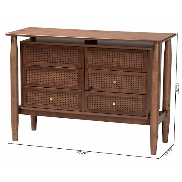 Baxton Studio Alyssa Walnut Brown 6-Drawer 47.2 in. Dresser 252