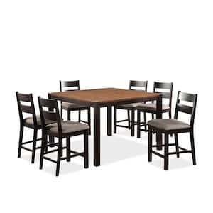 Linka 7-Piece Wood Top Dark Oak and Espresso Extendable Counter Height Table Set