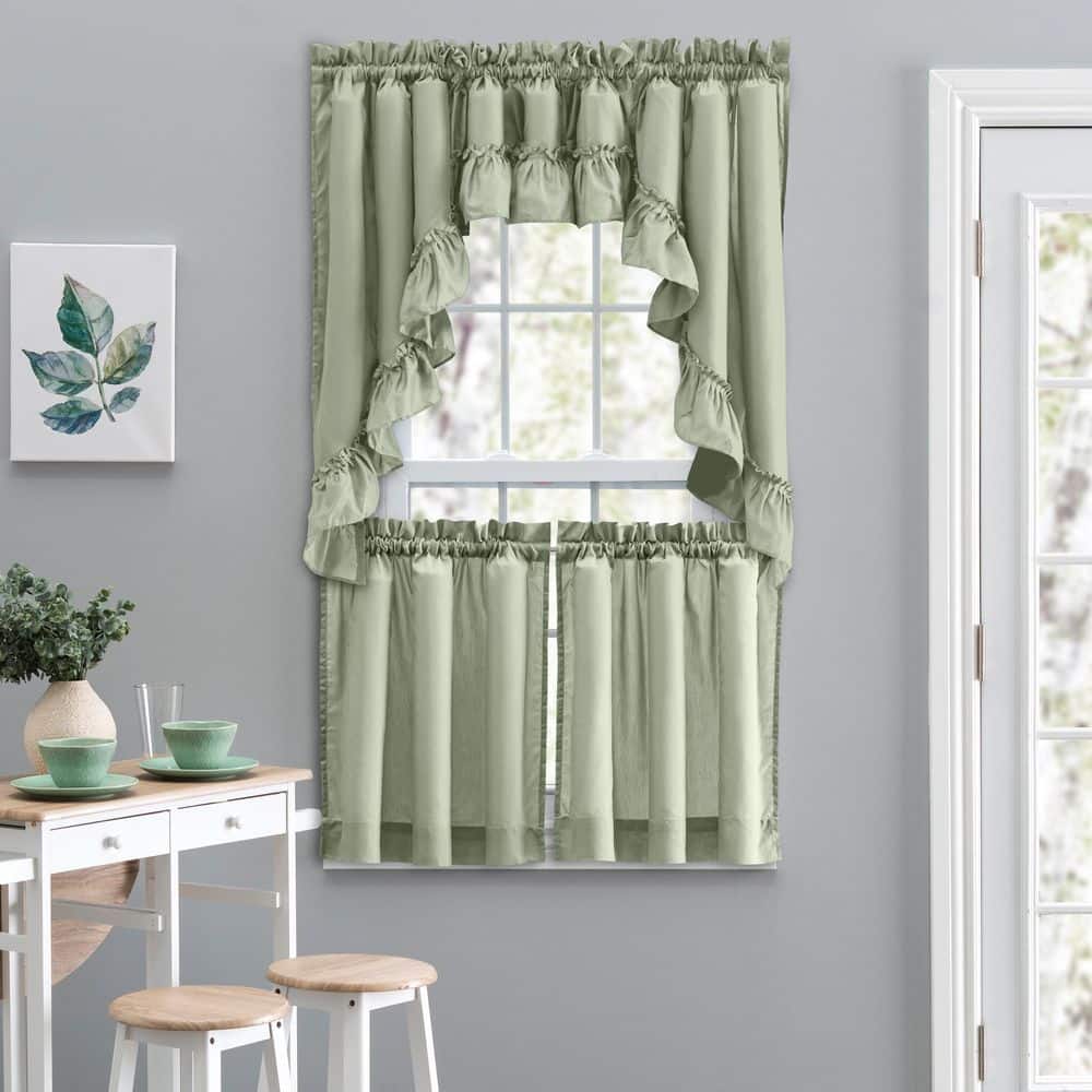 Sage Green Ruffled Swag Pair with Rod Pocket