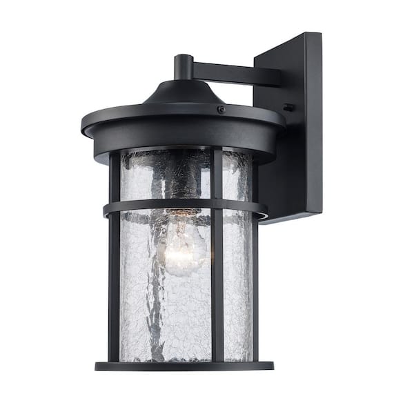 Bel Air Lighting Avalon 14.5 in. 1-Light Black Outdoor Wall Light Fixture with Clear Crackled Glass
