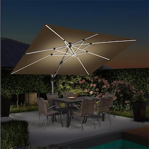 9 ft. x 12 ft. Aluminum Solar Powered LED Patio Cantilever Offset Umbrella with Wheels Base, Beige