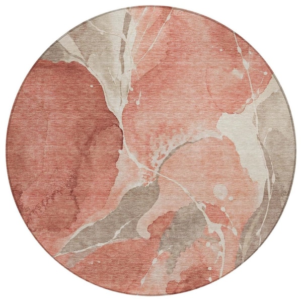 Chantille Machine Washable Indoor/Outdoor Abstract ACN3037 Coral 8 ft. x 8 ft. Round Rug