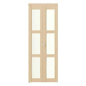 30 in x 80 in, Frosted Glass, Solid Core, Light Brown, 3 Lite, MDF Wood, PVC Covering Bi-fold Doors with Hardware Kits