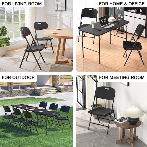 VECELO Black Folding Chairs 4-Pack, Black Commercial Grade Plastic
