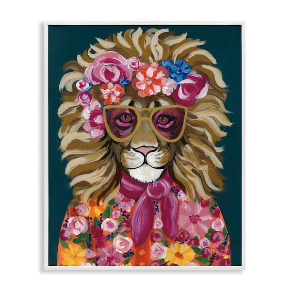Miami Living Lion by Yvette St. Amant White Framed Animal Giclee Art Print 30 in. x 24 in.