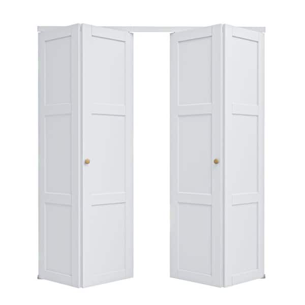 ARK DESIGN 72 in. x 84 in. 3-Lite Solid Core Panel White Primed Composite MDF Closet Bi-fold Door with Hardware Kit For Closet