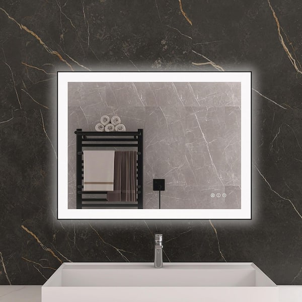 KariMo 40 in. W x 30 in. H Rectangular Black Framed Wall Bathroom Vanity Mirror with Backlit Front Light, Dimmable