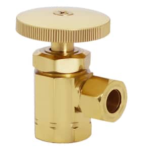 Round Handle Angle Stop Shut Off Valve, 1/2 in. IPS Inlet with 3/8 in. Compression Outlet, Polished Brass