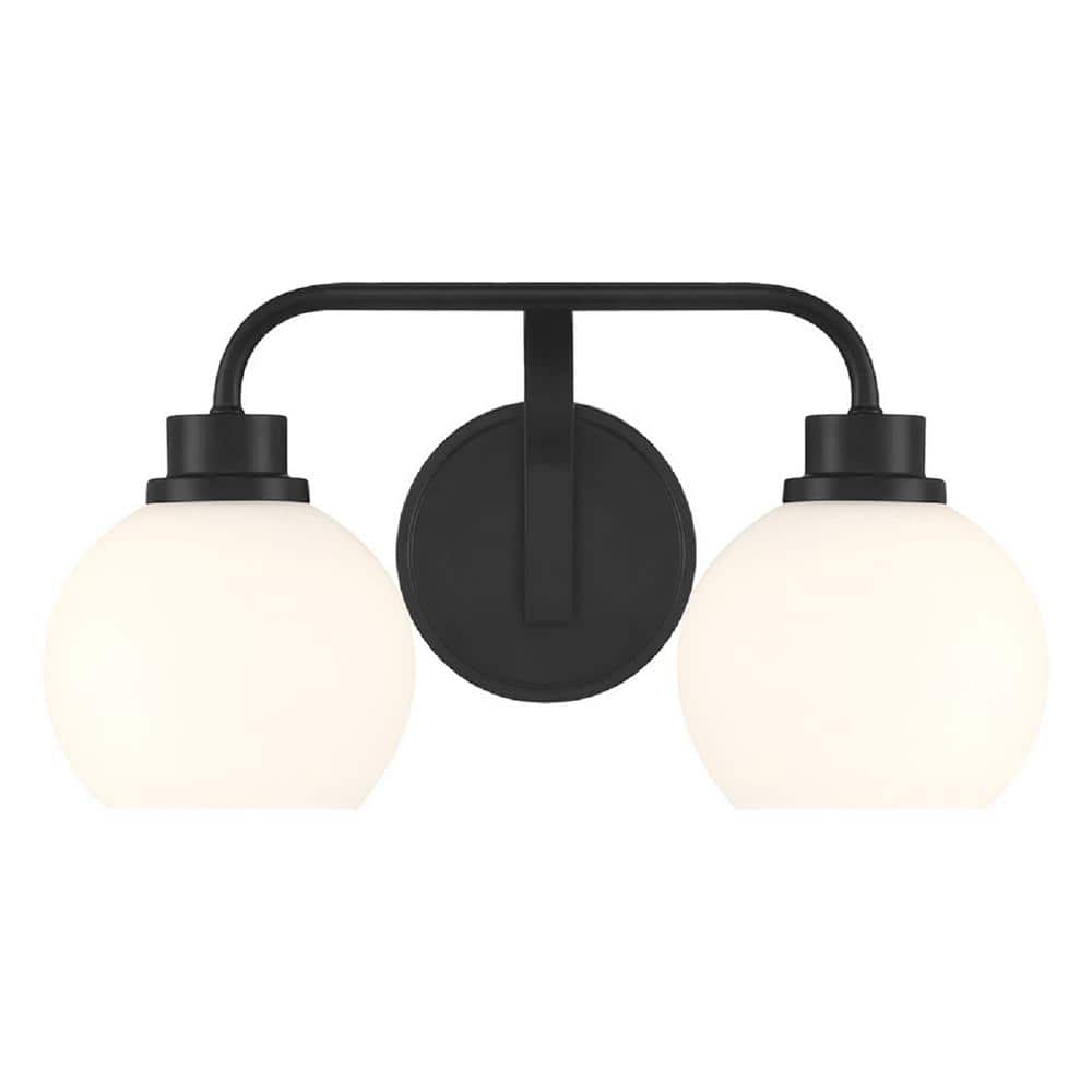 Meridian 16 in. W x 8.25 in. H 2-Light Matte Black Contemporary Bathroom Vanity Light with White Opal Glass Shades price history on PriceWatchPro