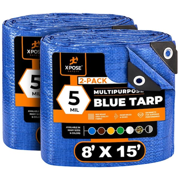XPOSE SAFETY 8 ft. W x 15 ft. L Blue 5 mil General Purpose Poly Tarp- 2-Pack