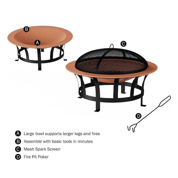 Pure Garden 30 In W X 20 H Round, Large Outdoor Wood Burning Fire Pits