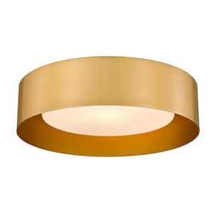 11.4 in. 22-Watt Modern Gold Integrated LED Flush Mount with Frosted Glass Shade