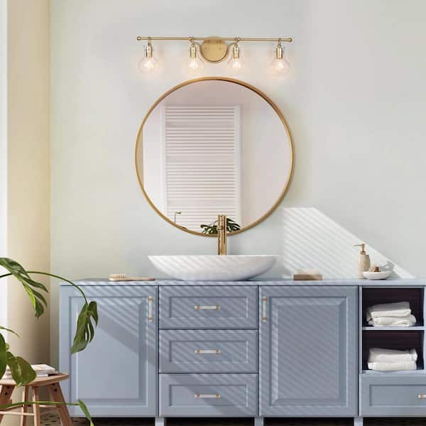 29 in. Modern Gold 4-Light Vanity Light with Clear Glass Globes Transitional Bathroom Sconce Powder Room Wall Light