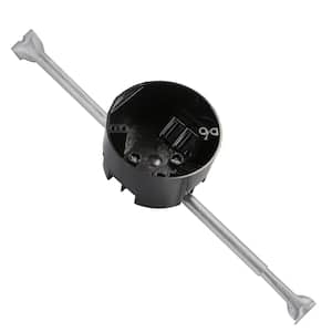 New Work 20 cu. in. Round Electrical Ceiling Fan Box with Long Hanger Bar and Wiring Clamps, 35-lb. Capacity, Black