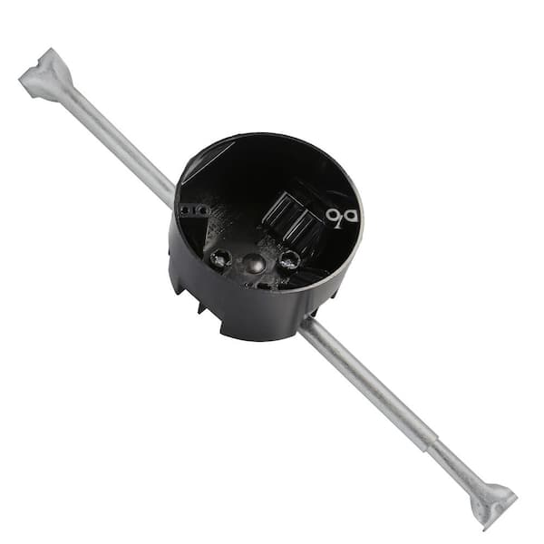 Cantex New Work 20 cu. in. Round Electrical Ceiling Fan Box with Long Hanger Bar and Wiring Clamps, 35-lb. Capacity, Black