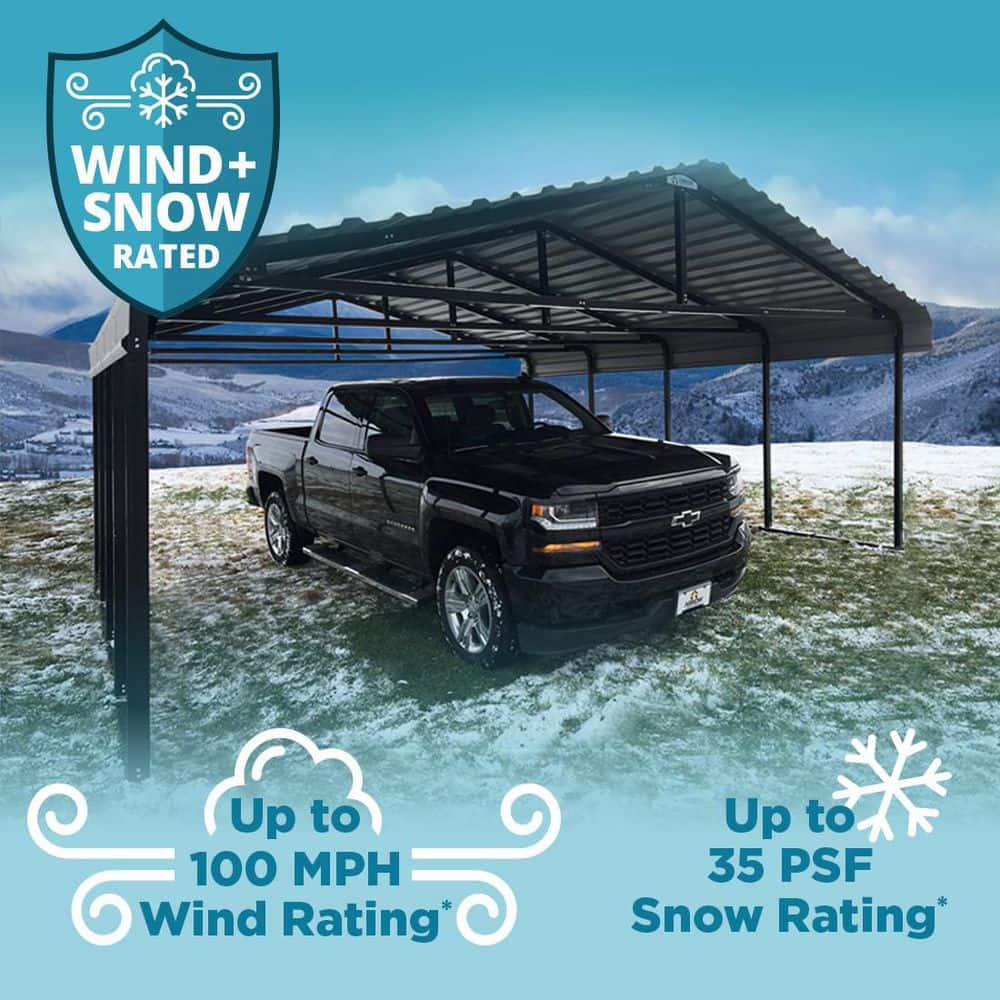 Charcoal Steel Carport Kit with 1-Sided Enclosure, 20' x 24'