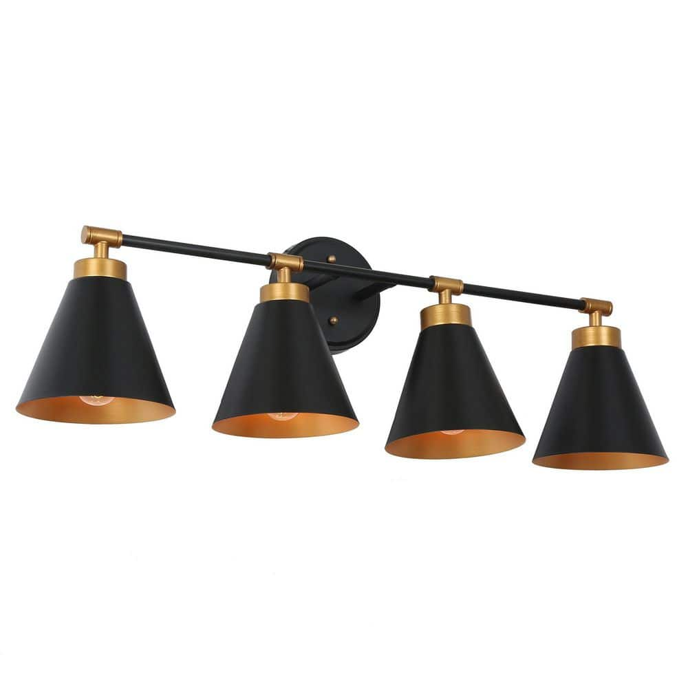 Uolfin 27 in. W 4-Light Black and Antique Gold Vanity Light ...