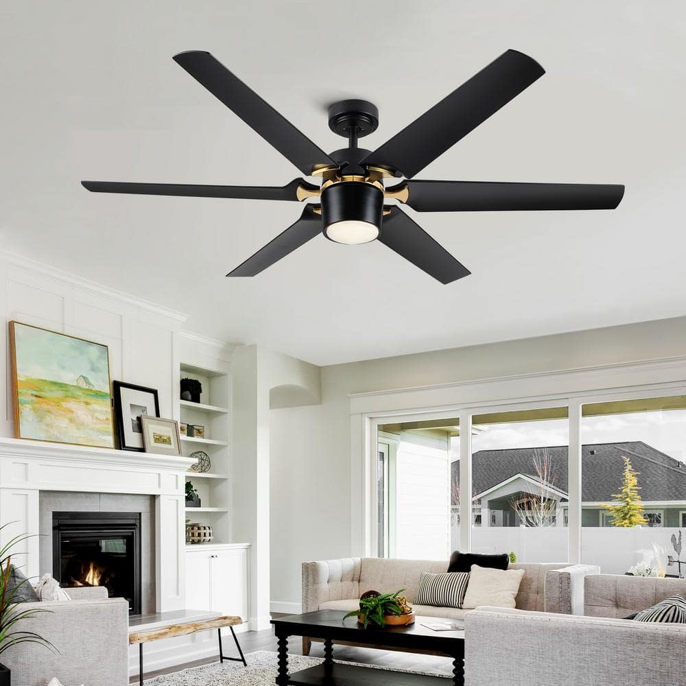 Modern 60'' Black and Gold Ceiling Fan with LED Light and Remote
