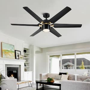 60 in. 6-Blade LED Indoor Black and Gold Ceiling Fan with Light and Remote Control