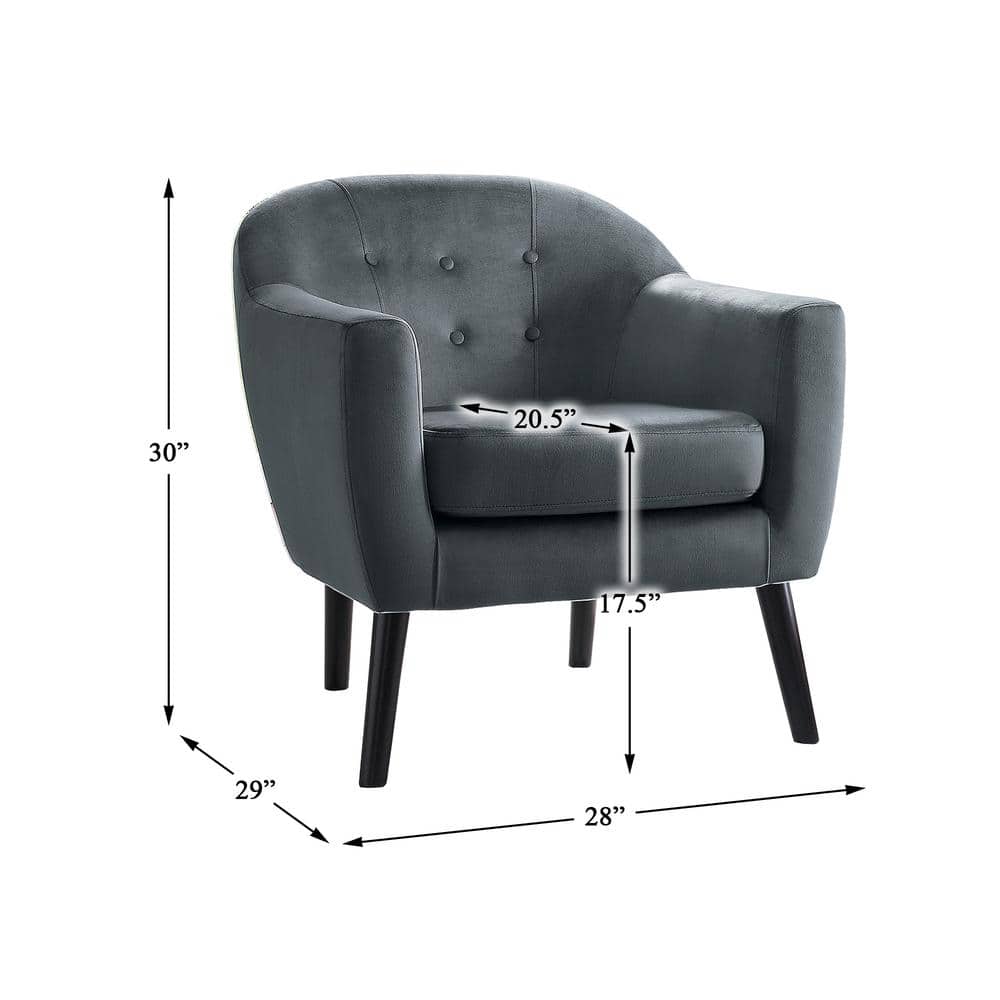 Gray Velvet Barrel Accent Chair with Dark Wood Legs