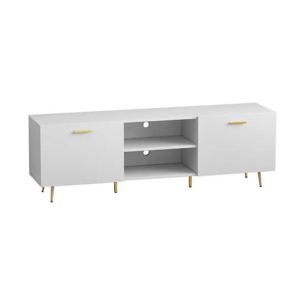 FUFU&GAGA 69 in. W White Wood Entertainment Center TV Stand Console with Door Storage Cabinet for TV up to 75 in.