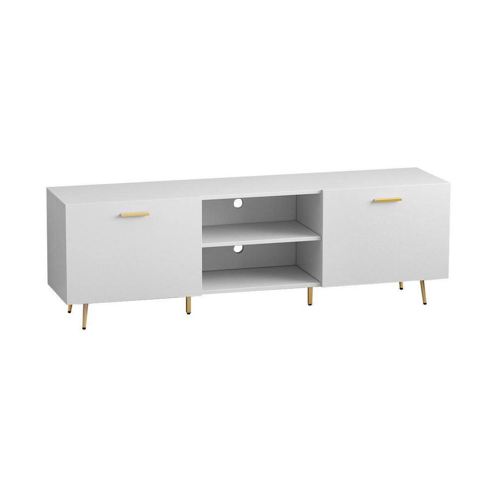 FUFU&GAGA 69 in. W White Wood Entertainment Center TV Stand Console