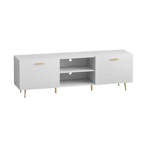 69 in. W White Wood Entertainment Center TV Stand Console with Door Storage Cabinet for TV up to 75 in.