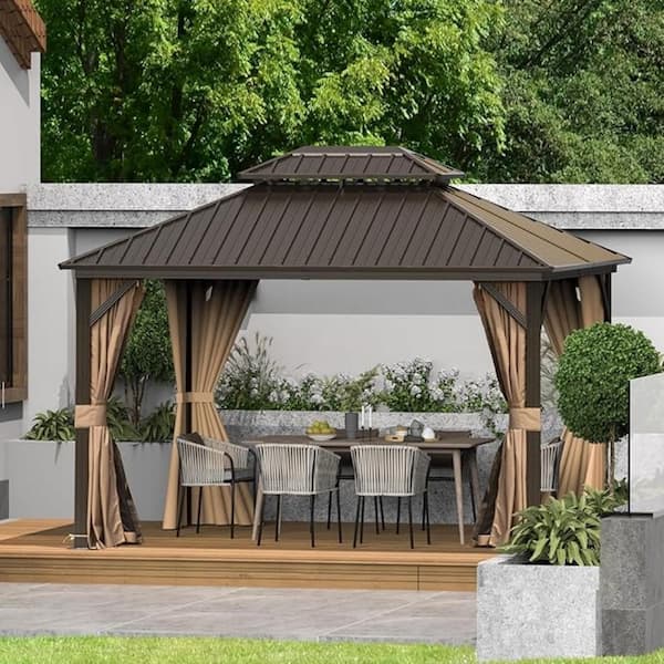 Daheat Faze 10 ft. x 12 ft. Aluminum Hardtop Gazebo with Double Galvanized Steel Roofs and Mosquito