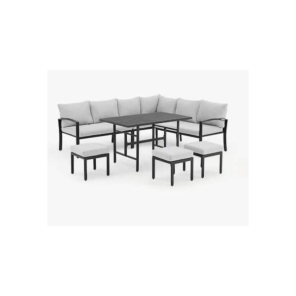 Tenleaf 7-Piece Metal Patio Conversation Set with Light Gray Cushions