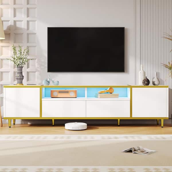 Nestfair 70.9 in. White TV Stand Fits TVs Up to 80 in. with 2 Drawers, 2 Shelves and LED Lights