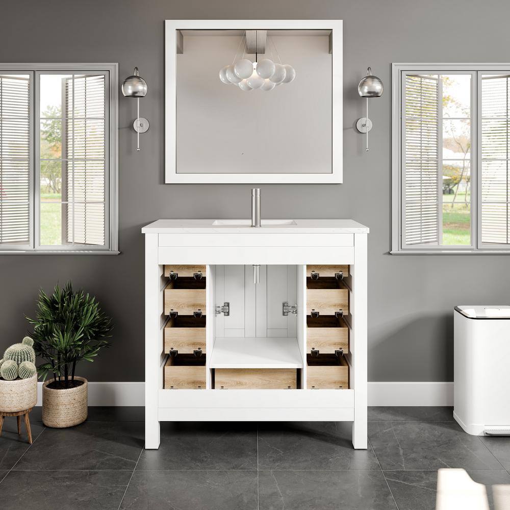 Eviva Hampton 36" White Vanity with Carrara Quartz Top