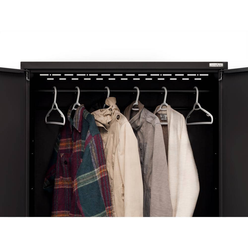 Black Lockable Garage Cabinet Set with Bamboo Worktop