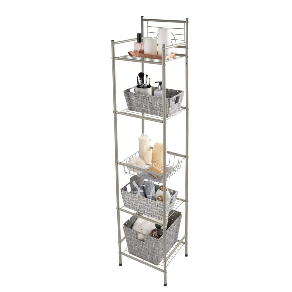 Satin Nickel 5-Tier Freestanding Bathroom Storage Shelf