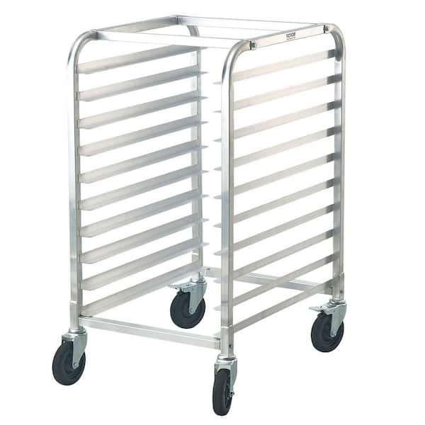 10-Tier Aluminium Bun Pan Rack Cover, Bakery Racks with Brake Wheels