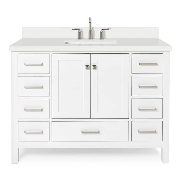 Cambridge 48 in. W x 22 in. D x 36 in. H Bath Vanity in White with Pure White Quartz Top