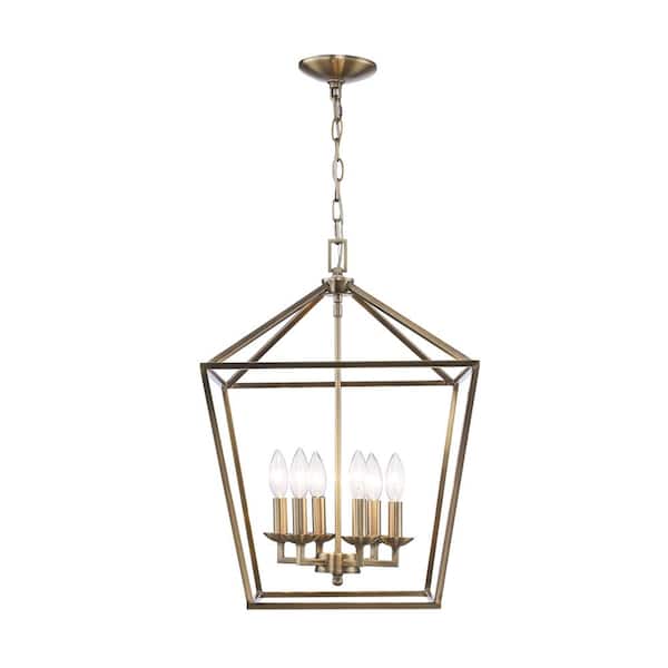 Home Decorators Collection Weyburn 6, Brass Cage Pendant Light Fixture