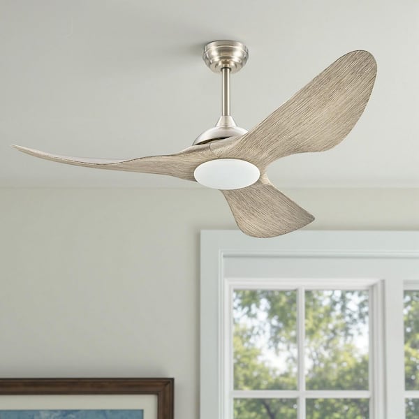 52 in. Nickel Grey Oak Outdoor Wet-Rated Downrod Mount Standard Ceiling Fan with Dimmable LED Light and Remote