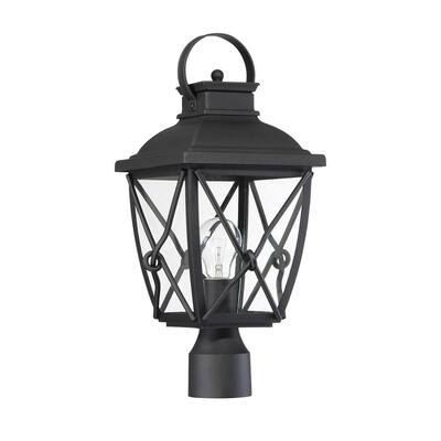 Belmont 1-Light Black Outdoor Post Lantern with Clear Glass Shade