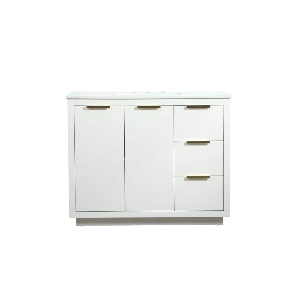Timeless Home 42 in. W Single Bath Vanity in White with Engineered Stone Va