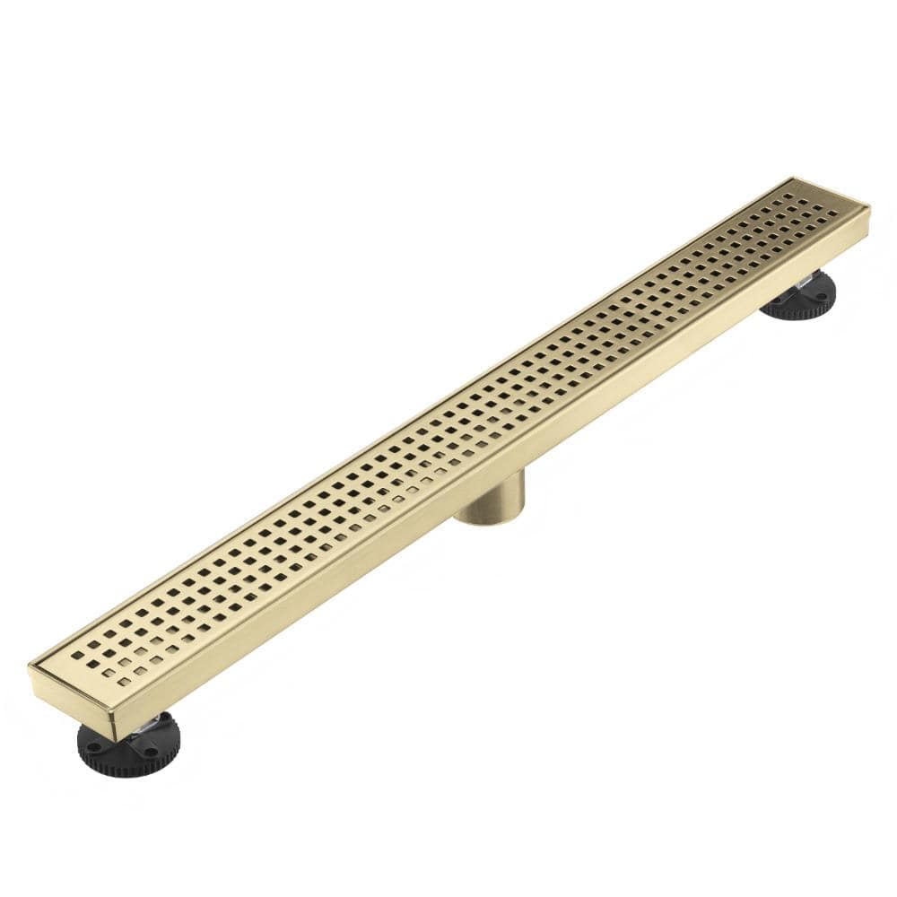 32 in. Linear Shower Drain with Removable Grid Grate and Hair Strainer in Brushed Gold price history on PriceWatchPro
