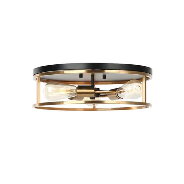 Justice Design 16 in. Matte Black w/Brass Accents Flush Mount