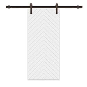 Herringbone 30 in. x 80 in. Fully Assembled White Stained MDF Modern Sliding Barn Door with Hardware Kit