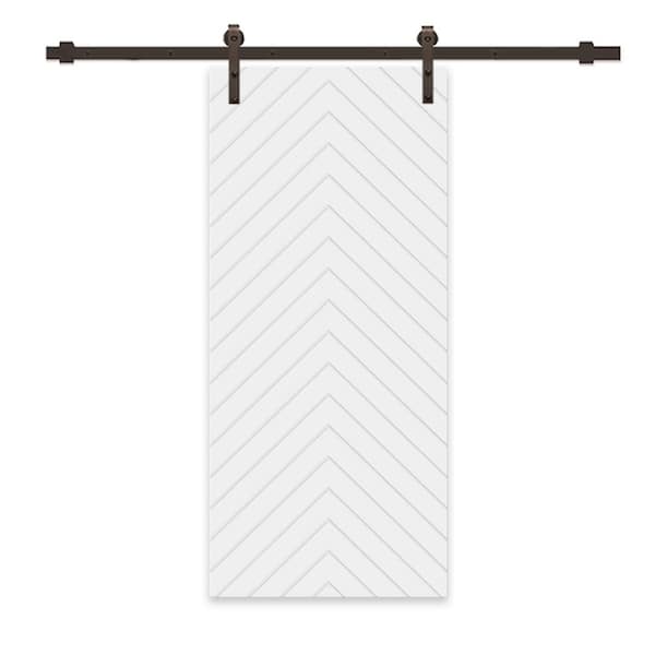 CALHOME Herringbone 30 in. x 80 in. Fully Assembled White Painted MDF Modern Sliding Barn Door with Hardware Kit