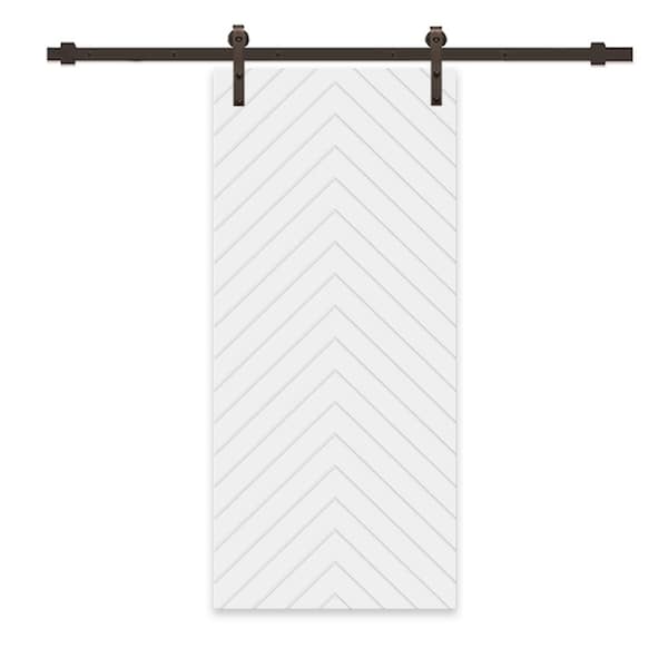 CALHOME Herringbone 30 in. x 96 in. Fully Assembled White Stained MDF Modern Sliding Barn Door with Hardware Kit