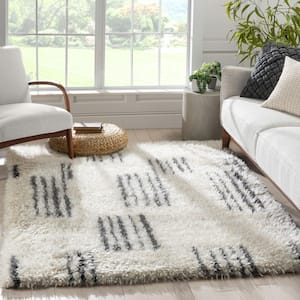 Rue Yucca Moroccan Ethnic Shag Ivory Grey 3 ft. 11 in. x 5 ft. 3 in. Area Rug
