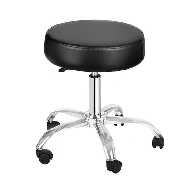 Vivacomfort 23 in. Width Standard Chrome/Black Faux Leather Office Stool with Adjustable Height