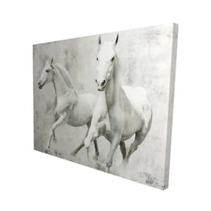 "Two White Horse Running" Unframed Nature Canvas Art Print 8 in. x 10 in.