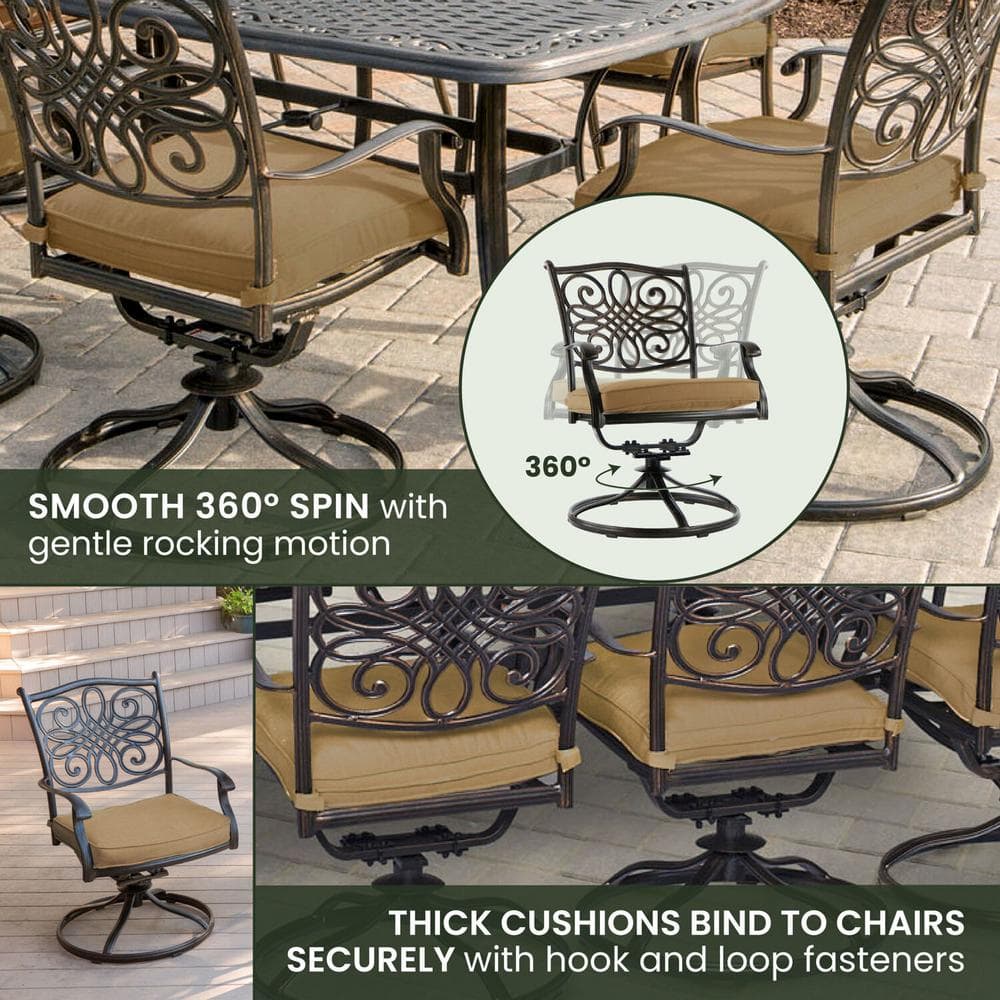Bronze 7-Piece Outdoor Dining Set with Beige Cushions