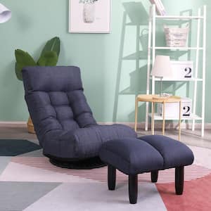 Navy Adjustable Backrest Floor Chair/Japanese/Lazy/Leisure Sofa/Tatami/Recliner/with Ottoman 35.8 in H*22.8in W*45.3in D